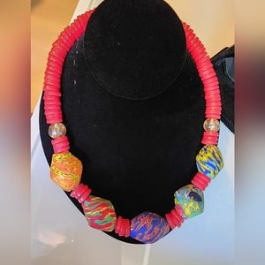 multicolored powered glass beads necklace